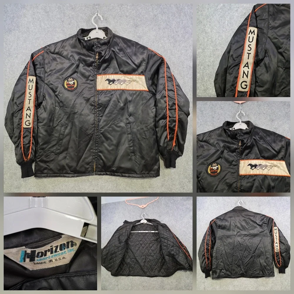 Vintage 1979 Indy 500 Mustang Jacket Mens XL Black Racing Horizon Pace Car USA
